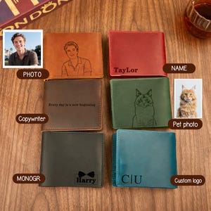 Carteira com logotipo personalizado da empresa, carteira de couro com fotos personalizadas, carteira masculina de couro clássica, carteira com nome personalizado, presentes para o dia dos pais