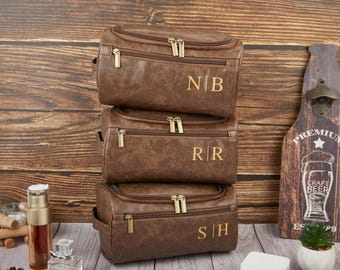 Laser Engraved Leather Travel Kit – Personalized Toiletry Bag for Anniversaries, Groomsmen, or Him, Wedding Gifts, Best Man Gift