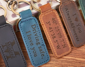 PERSONALIZED GIFT, Leather KEYCHAIN, Coordinates Key Chain, 3rd Anniversary Gift, Gift for Birthday, Keyfob, Best Gift