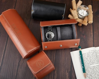 Estuche de cuero personalizado para 3 relojes, estuche de viaje hecho a mano, organizador de relojes, estuche de cuero genuino, regalo de Navidad.