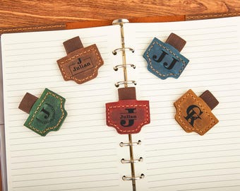 Personalized Leather Magnetic Bookmark with Pen Clip: Handmade Reader Gift