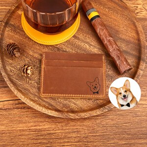 Benutzerdefinierte Haustier-Foto-Leder-Kartenhalter, personalisierter Name Leder-Kartenhalter, benutzerdefinierte schlanke Brieftasche, graviertes Leder mit Name, Geschäftsgeschenk