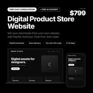 Digital Product Store Website | Custom Online Shop with PayPal Checkout & Auto Download Delivery | Free Chat Consultation | Free AI Chatbot