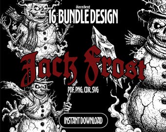 Paquete de 16 diseños de arte vectorial gótico grunge navideño de Jack Frost