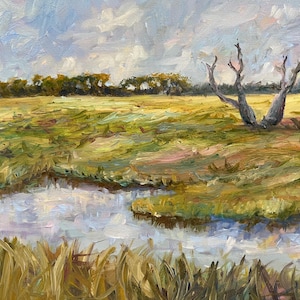 Original Painting Marsh Coastal Ocean Sarah Davis