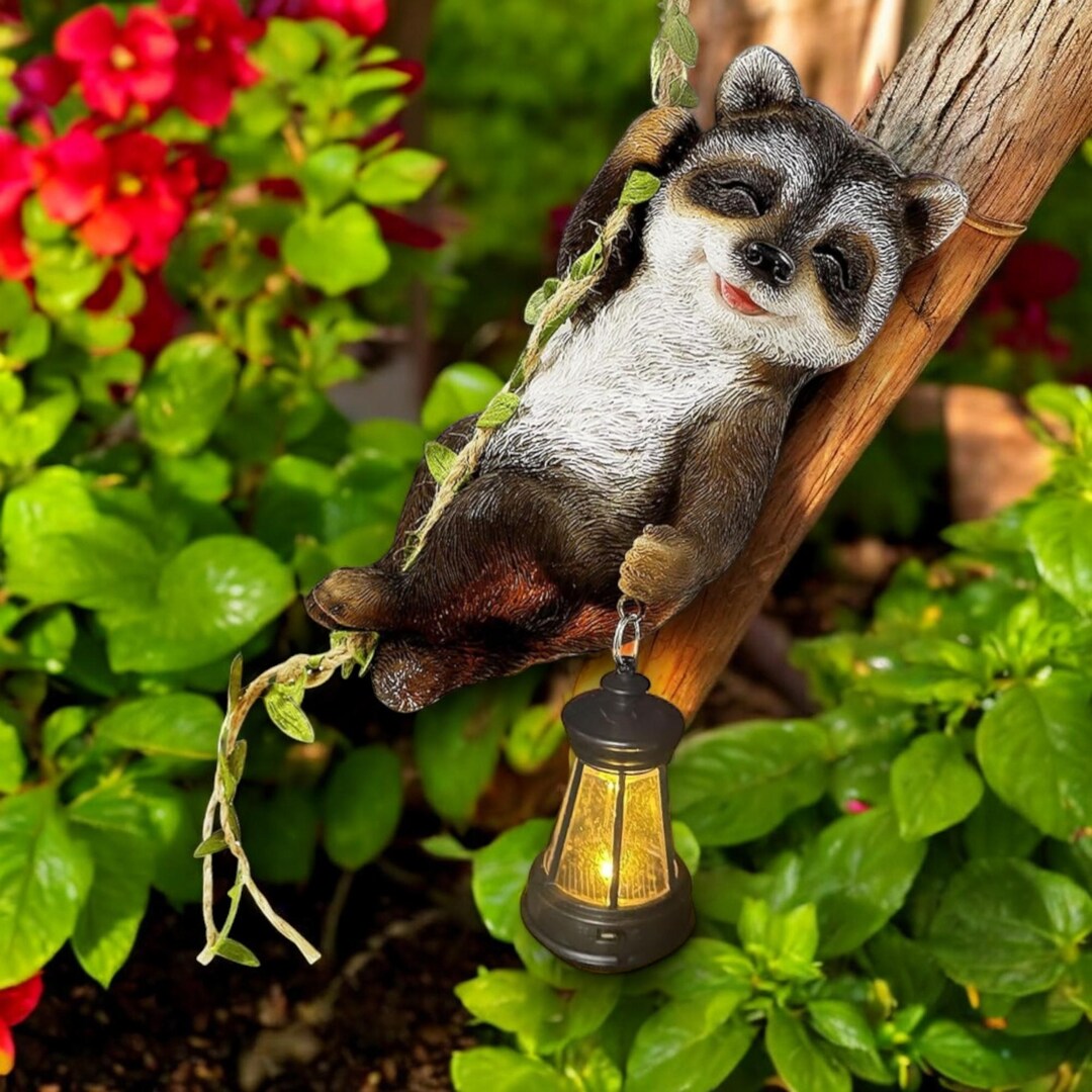 Hanging Raccoon Garden Decoration, Porch Decor, Whimsical Outdoor ...