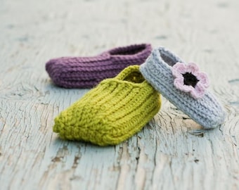 Patrón de crochet: pantuflas con apariencia de punto (desde recién nacido hasta niño talla 12)