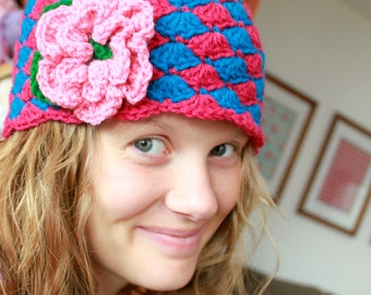 Instant Download - Crochet Hat Pattern - Angela Hat with Flower (Newborn to Adult)