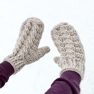 Instant Download - Crochet Pattern - Cable Mittens and Cowl (Adult size)