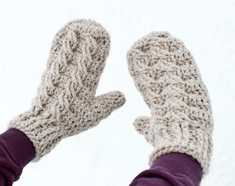 Instant Download - Crochet Pattern - Cable Mittens and Cowl (Adult size)