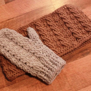 Instant Download Crochet Pattern Cable Mittens and Cowl Adult size image 5