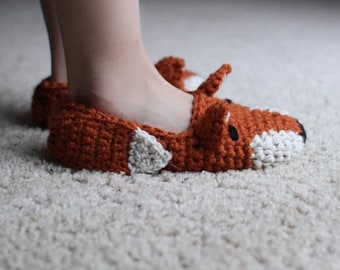 Instant Download - Crochet Pattern - Fox Slippers (Child to Woman size 12)