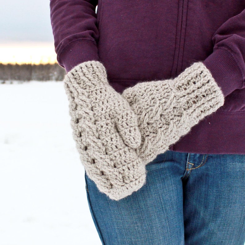 Instant Download Crochet Pattern Cable Mittens and Cowl Adult size image 4