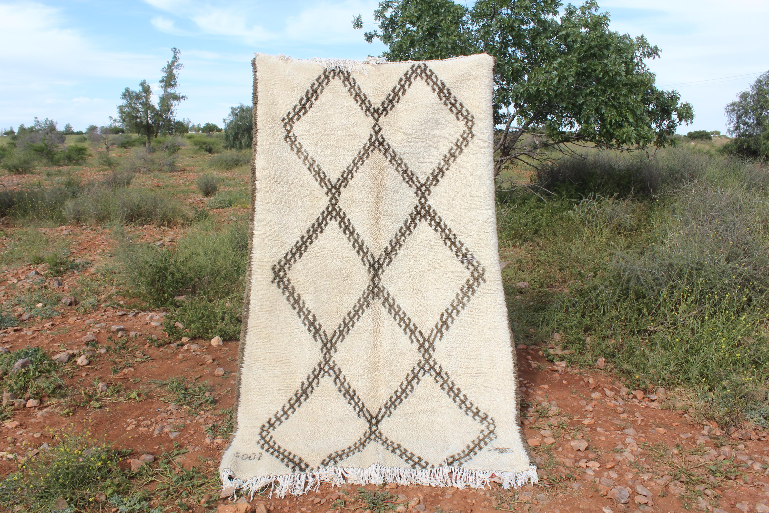 ベニ・ウランラグ、アクセントモロッコラグ、大判ウール、ホワイト