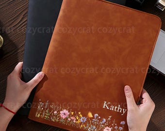 Personalized Leather Portfolio, Custom Portfolio with Name, A4 Leather Folder Letter, Folder Case, Business Gift, Valentine's Day Gifts