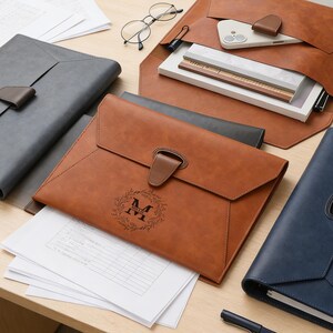 Personalized A4 PU Leather Document Folder – Waterproof Business File Organizer, Thickened Storage Bag, Custom Engraved