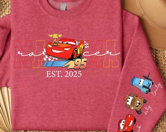 Disney Cars Sweatshirt, Lightening McQueen Hoodie, Best Mom Gift, Happy Mothers Day Gift, Kids Name On Sleeve, New Mommy, Family Trip Sweat