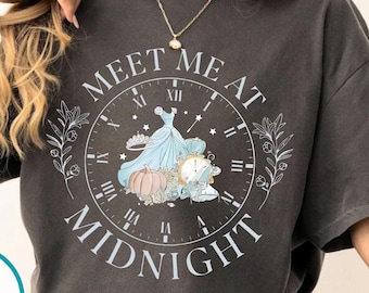 Camiseta de Cenicienta de Disney Comfort Colors®, "Encuéntrame a medianoche", regalo de princesa Disney, camiseta de viaje para chicas, camiseta de cumpleañera, regalo para mejores amigas