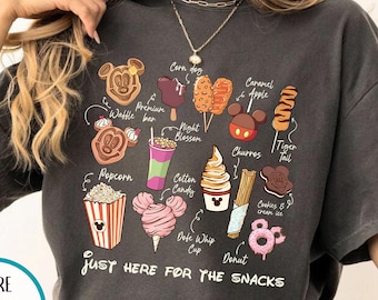 Camiseta Disney Snacks Comfort Colors®, camiseta "Just Here For The Snack", regalo de Epcot, camiseta Disney para niños pequeños, divertida para mujer, para un viaje gastronómico