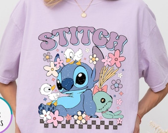 Camiseta Comfort Colors® Disney Stitch y Scrump, camiseta de primavera Stitch Scrump, ambiente veraniego, viaje familiar a Disney, camiseta bonita para mujer, regalo divertido para chicas