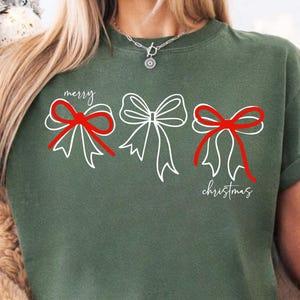 Comfort Colors® Coquette Christmas Bow Shirt, Christmas Girls Shirt, Cute Holiday Gift, Winter Shirt, Xmas Party Gift, Merry Christmas