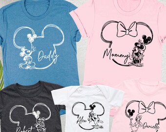 Camisetas familiares Disney personalizadas, camiseta con nombre a juego, regalo para viajes familiares, vacaciones familiares en Disneyland, Mickey y sus amigos, camiseta de pareja Disney