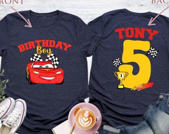 Custom Disney Cars Shirt, Disney Birthday Shirt, Lightning McQueen Gift, Birthday Kids Gift, Disney Mom Dad Shirt, Birthday Car Racing Shirt