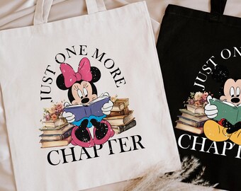 Disney Just One More Chapter Tote Bag, Mickey and Minnie Bag, Gift For Book Lover, Bookworm Tote Bag, Disney Reader Gift, Book Club Tote Bag