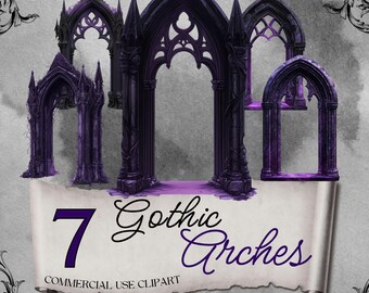 Clipart arco gotico: cornici PNG Dark Academia (uso commerciale, download digitale x7 gv37