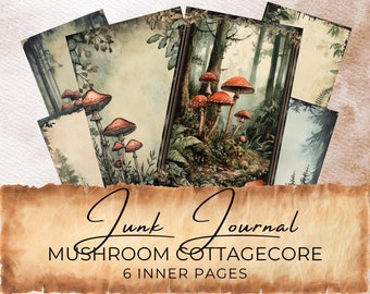 Mushroom Junk Journal Kit: Watercolor Cottagecore Scrapbook Pages (Digital Download) cc337