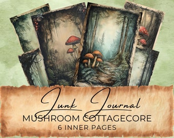 Mushroom Junk Journal Kit: Watercolor Cottagecore Scrapbook Pages (Digital Download) cc337