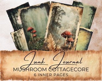 Mushroom Junk Journal Kit: Watercolor Cottagecore Scrapbook Pages (Digital Download) cc337