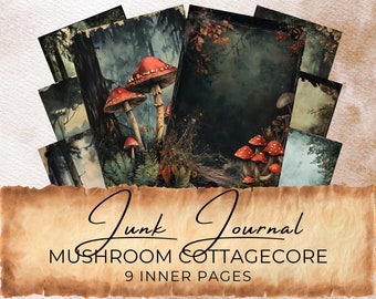 Mushroom Junk Journal Kit: Watercolor Cottagecore Scrapbook Paper (Digital Download) cc337