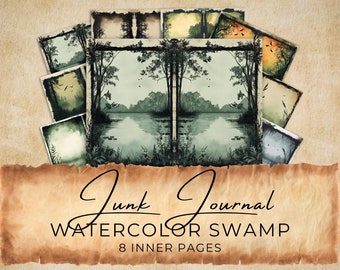 Swamp Junk Journal Pages: Watercolor Bayou, Wetland Foliage (Digital Download)
