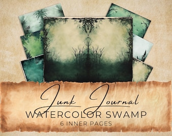 Swamp Junk Journal Pages: Watercolor Marshland Bifold (Digital Download)