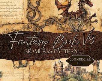 Fantasy Dragon Seamless Pattern: Medieval Castle Junk Journal Paper (JPG & PDF) fan37