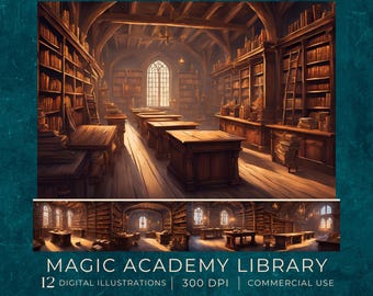 Magic Academy Library Illustrations: Fantasy School Classroom (Digital Download) fan37