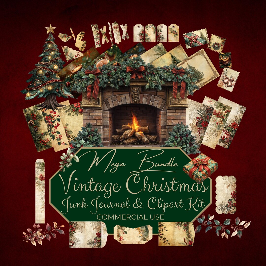 Vintage Christmas Junk Journal Kit: Rustic Pages, Holiday Clipart, and ...
