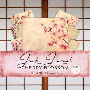 Kirschblüten Junk Journal Seiten | Kommerzielle Nutzung | 6 Scrapbook Papiere | Blumen Aquarell | Rosa japanische Sakura Blumen-Pergament-Beschaffenheit