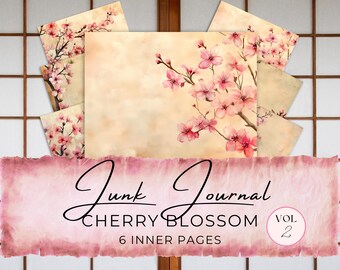 Pages de journal indésirables en fleurs de cerisier : papier de scrapbooking aquarelle floral (téléchargement numérique)
