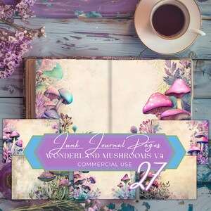 kit de journal indésirable au pays des merveilles, éphémères de scrapbooking imprimable, page numérique, conte de fées fantastique, miroir, art de champignon coloré, fan37