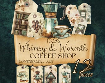 Coffee Shop Ephemera: Vintage Junk Journal Tags (PNG Digital Download) cc337