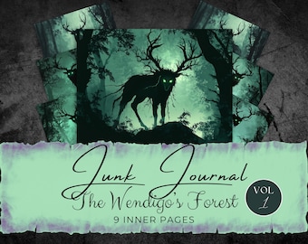 Wendigo Illustrations, Cryptid Folk Horror, Junk Journal Pages, Dark Moody Digital Background, Halloween Creepy Forest, Commercial Use, GV37