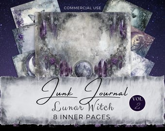 Lunar Witch Junk Journal-pagina's: plakboek paarse maanfase (digitale download) fan