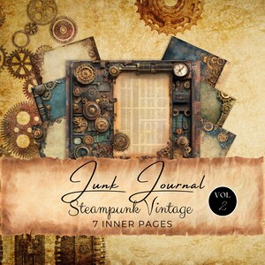 Steampunk Junk Journal Bündel | Kommerzielle Nutzung | x7 Scrapbook Papier | Vintage Pergament, viktorianisches Industrie-Thema | Sofortiger Download EV37