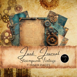 Steampunk-junkjournaalbundel | Commercieel gebruik | x7 plakboekpapier | Vintage perkament, Victoriaans industrieel thema | Directe download GV37
