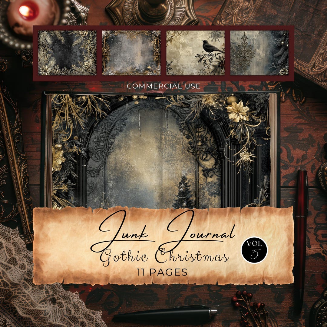 Gothic Christmas Junk Journal Pages: Victorian Scrapbook Paper (digital ...