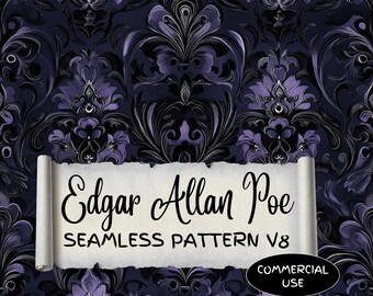 Edgar Allan Poe Seamless Pattern, Gothic Damask Texture (Digital Download) GV37