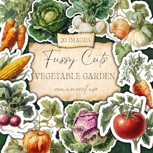 Découpes difficiles de potager, autocollants végétariens vintage, éphémères de jardin imprimables, usage commercial, png cricut, kit clipart journal indésirable, cc337