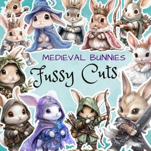 Fussy Cut Bunnies x20, mittelalterlichen Fantasy-Rollenspiel-Tierfiguren, kommerzielle Nutzung, wunderliche Kaninchen Clipart, Scrapbook-Junk-Journal, FAN37
